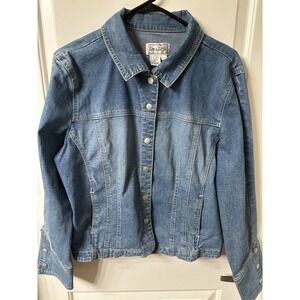 Vintage Rustic Western Style Denim Jean Fitted Jacket Size L Button Front